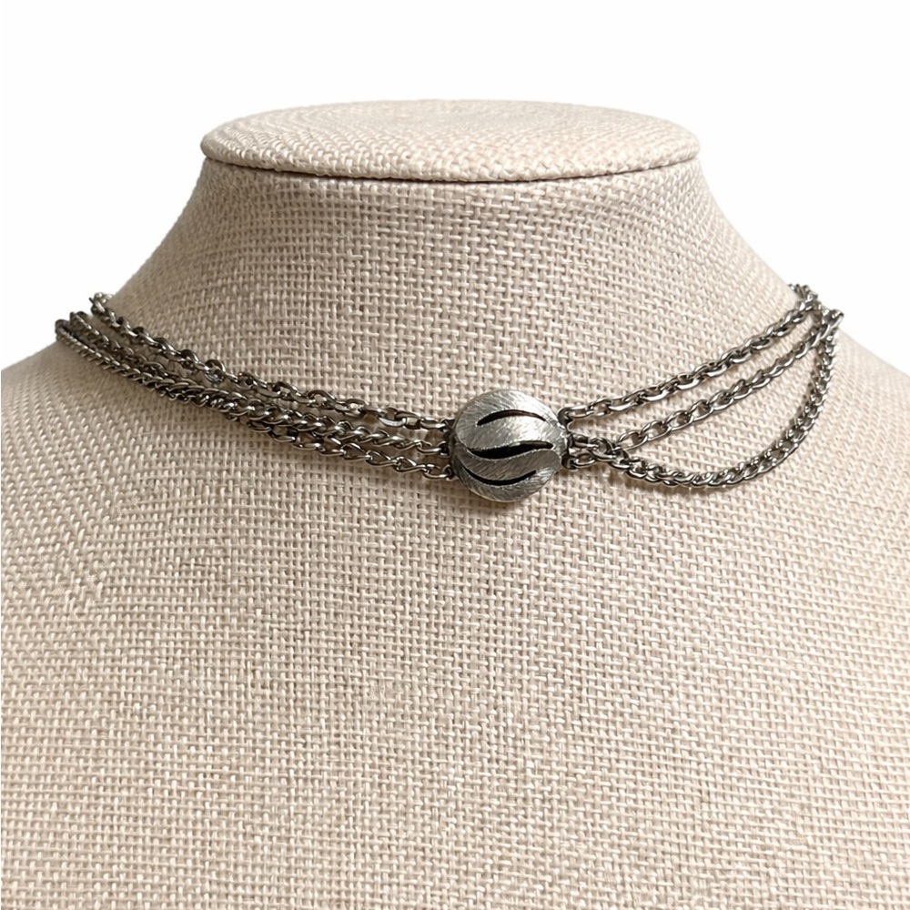 Vintage Silver Tone Layered Necklace Filigree Pendant Long Boho Statement - Picture 2 of 3